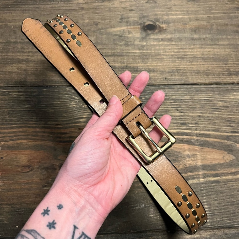 Tan and gold studded belt